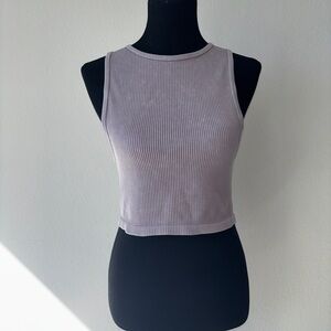 Ribbed Sleeveless Crop Tank Top - Dusty Mauve